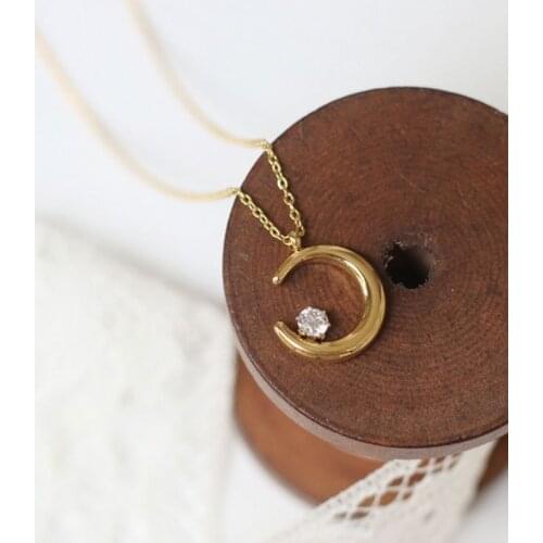 Titanium Crystal Zirconia Crescent Moon Charm Necklace Punk Statement Designer T Show Runway Gown Sweety Boho Amazing Jewelry