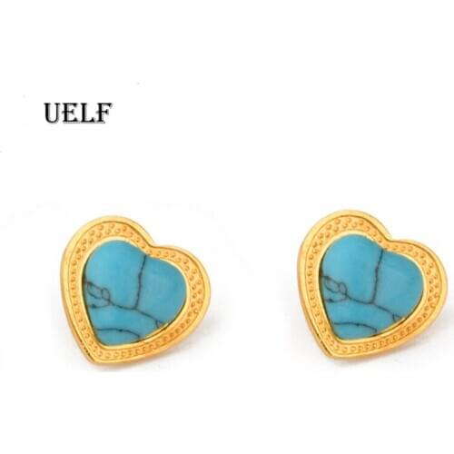 Uelf Gold- color Heart Earrings For Women Green Heart Stud Earrings Stainless Steel Jewelry Gift