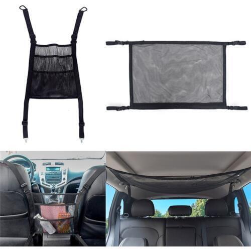 Universal Elastic Mesh Net trunk Bag/Car Ceiling Mesh Storage Bag with Zipper Breathable Adjustable Car Roof Storage Bag