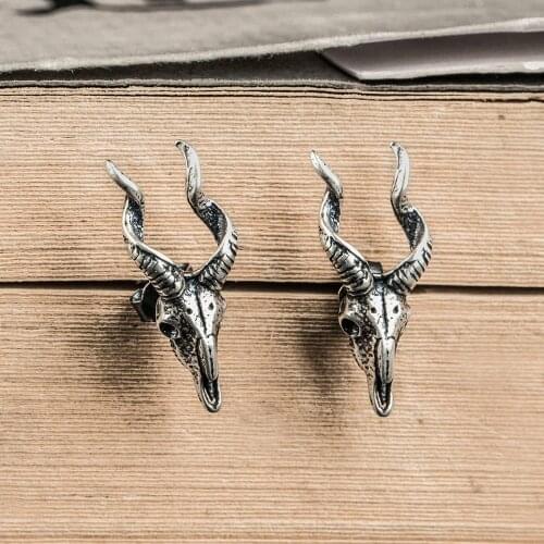 Retro Punk Real 925 Sterling Silver Sheep Head Stud Earrings Skull Animal Earring Creative Piercing Ear Jewelry Accessories