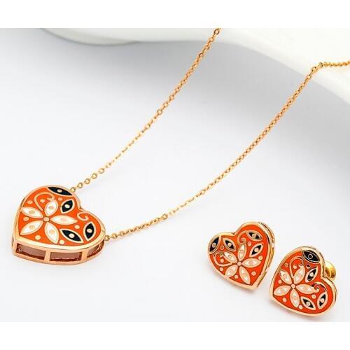 R&X Girls Engagement Gift Bridal Jewelry Sets Dubai Fashion Joias Ouro Necklace/earrings Heart Sieraden Fine Costume Jewelry