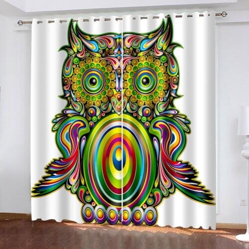 Living Room Bedroom Shading Decorative Grommet Curtains Owl Pattern Home Textile Decorative Grommet Curtains