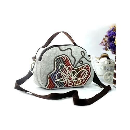 Fashion national string appliques women shopping small handbags!Nice prints lady shoulder&Crossbody bags All-match canvas bags