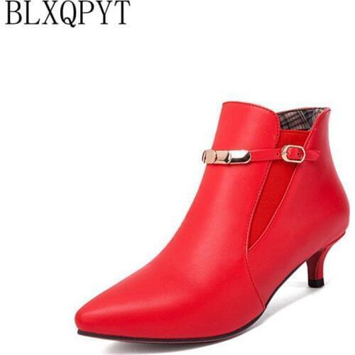 BLXQPYT Big size 33-47 Size Spring Autumn Stiletto Thin low Heels Pointed Toe Sexy Ankle Women Boots wedding shoes woman 57-7