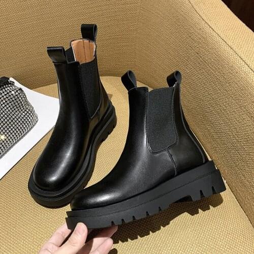 Boots Women 2021 Autumn Stretch Cloth Black Gothic Shoes White Leather Punk Chelsea Mid Calf Square Heel Botas De Mujer777