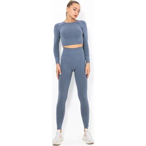 Womens Seamless Suit Sportswear Fitness For Women Gym Running Set 2 Piece Costume For Sports Long Sleeve Crop Top +Leggings Set