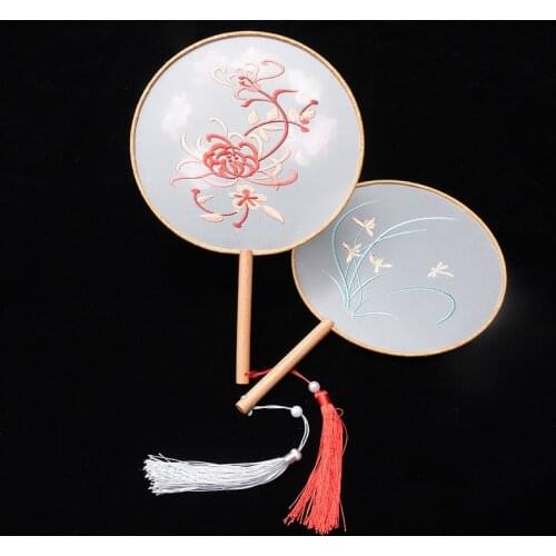 Gold silk embroidery embroidery round fan Han elements ancient costume ancient style Fairy Dance Performance round fan