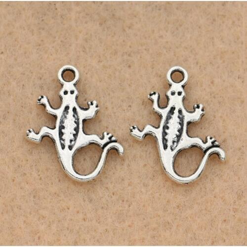 10Pcs Antique Silver Plated Lizard Charm Pendant Bracelet Jewelry DIY Findings Making Accessories 18x13mm