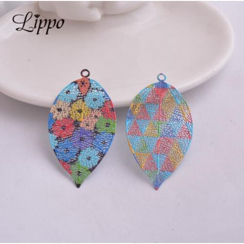 30pcs/lot 49*26mm Colorful Painted Leaf Charms Pendant DIY Earring findings