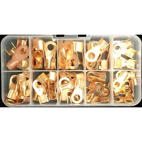 70pcs OT-10A 20A 30A 40A 50A Dia Red Copper Circular Splice Ring Terminal Wire Naked Battery Cable Connector lugs Terminals