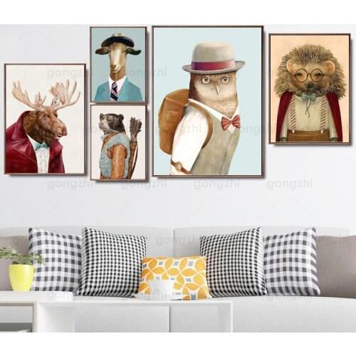 Abstract Humanoid Animals In Clothes Supporting Mr. Brown Bear and Deer Frameless Home Fashion Wall Painting Hd Printed Poster