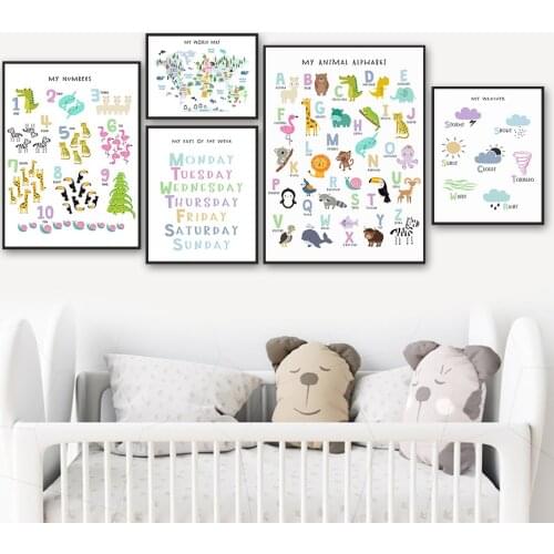 Alphabet Number Nursery Education Learning Wall Art Canvas Painting Nordic Posters And Prints Wall Pictures Baby kids Room Decor