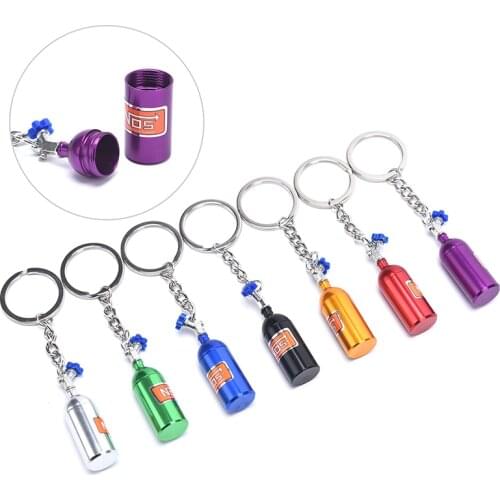 Car Turbo NOS Keychain Nitrogen Bottle Metal Key Chain Key Ring Stash Pill Box Storage