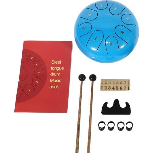Tongue Drum 8 Notes 6 Inches Chakra Drum Steel Percussion Padded Travel Bag and Mallets Blue