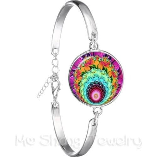 Mandala Bracelet Beautiful Flowers Glass Cabochon Black/Brown Leather Bangles For Men Women Jewelry Creative Gift For Friends