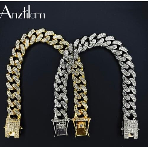12.5mm Hip Hop Bling Iced Out Bracelets Miami Cuban Link Chain Full Rhinestone for Men Rapper Women Jewelry