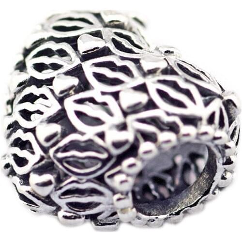 Love & Kisses Heart Beads for Silver 925 Original Charms Bracelets Valentine Day Jewelry DIY Charm Beads for Jewelry Making