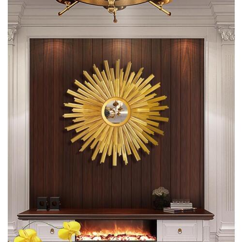 European Wrought Iron Sun Decorative Mirror Wall Decoration Ornaments Home Livingroom TV Background Club Wall Mural Crafts Decor