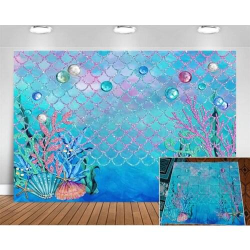 Under The Sea Blue Photography Backdrop Ocean Mermaid Theme Girl Birthday Party Decoration Photo Background