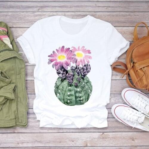 Womens Graphic T Shirt Ladies Female Tee T-Shirt Women Cactus Plant Floral Fashion Short Sleeve Printed 90s Lady T-shirts Top