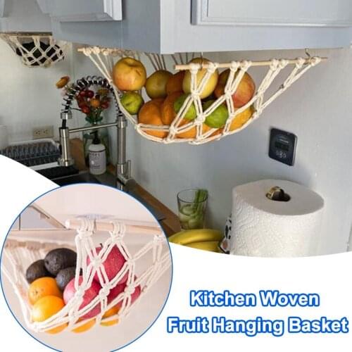 Vegetable Fruit Hammock Convenience Under Cabinet Hanging Fruit Basket Hanging Storage Mesh Bag For Kitchen JS22