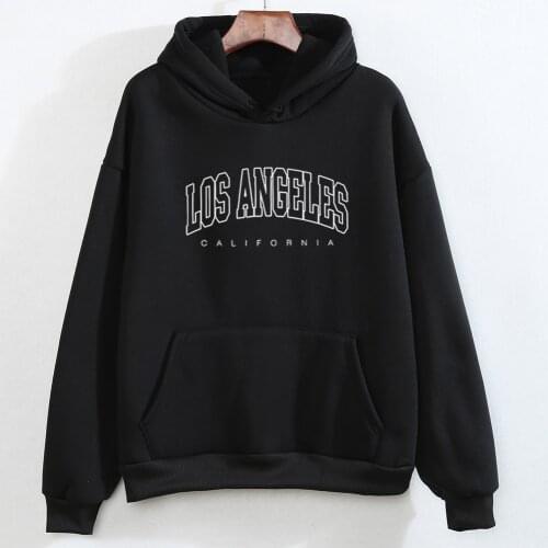 Los Angeles California Letter Graphic Hoodie Women Oversize Sweatshirts Harajuku Warm Female Black Hoodies Streetwear Pullovers