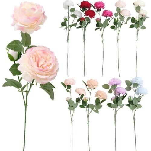 3Heads Artificial Silk Peony Flower Branch for DIY Brial Bouquet Wedding Arch Fake Flowers Home Garden Flower Arrangement Flores