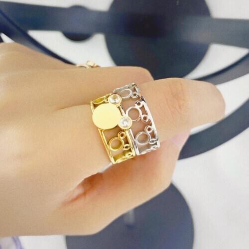 Cartoon Kawaii Mouse Ring Titanium Steel Chain Ring Inlaid Crystal Fashion Trendy Women Jewelry Birthday Gift