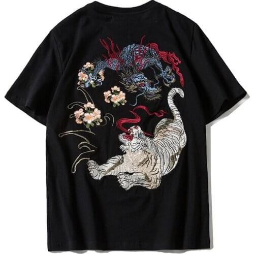 Chinese Style Embroidery T-shirt men high quality 100% Cotton O-Neck Short Sleeve tee shirt homme casual women graphic t shirts