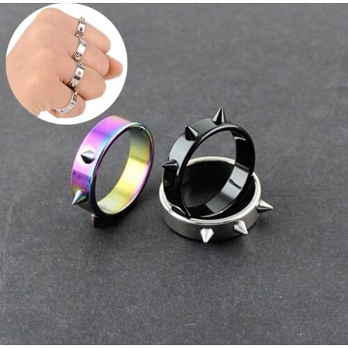 Stainless Steel Ring MenS And WomenS Punk Self-Defense Spiked Rivet Cone Nail Small Barbed Rings Thorn Jewelry For Friend Gift