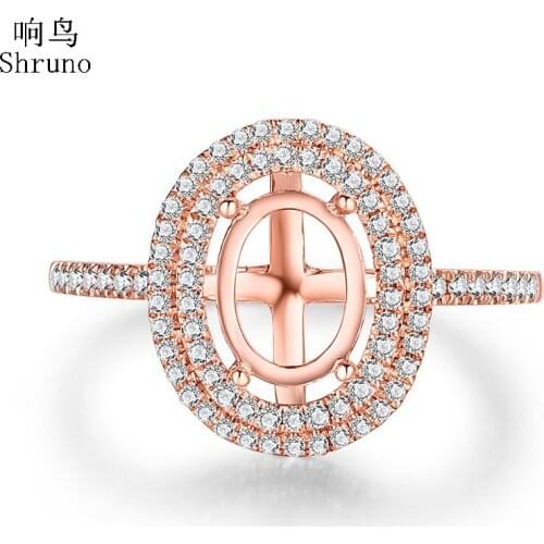 Shruno Oval Cut 8x6mm Solid 18K Rose Gold Natural Diamonds Semi Mount Engagement Ring For Women Diamonds Fine Jewelry Best Gift