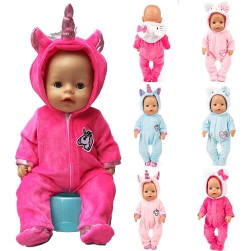 18 Inch Girl Doll Clothes Romper Set 43cm Baby Unicorn Kitty Pony Doll Clothes Pajama Set Children Birthday Festival Gift