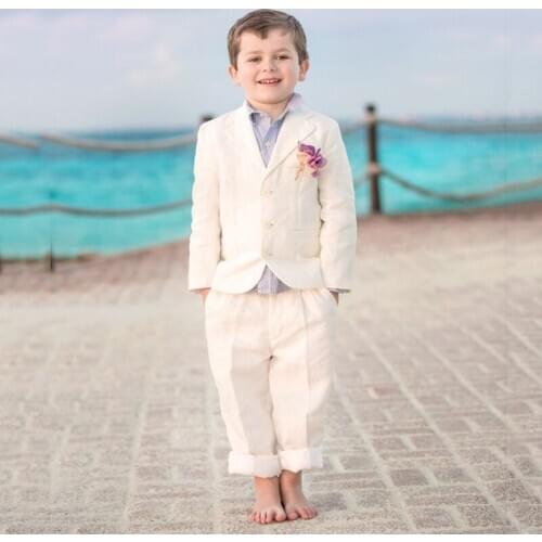 Costume Beige Boys Suits for Beach Wedding Kids Blazer Notched Lapel Child Groom Tuxedos Formal Wear 2 Pieces (Jacket+Pants)