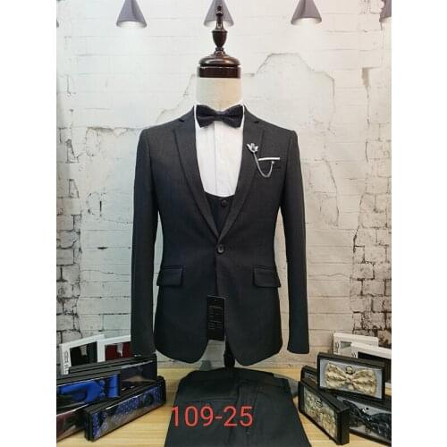 New Patterned Black Grey Tuxedo Suit Combination Blazer+vest+Trousers Single row one button Slim fit Tuxedo Quality men Garment