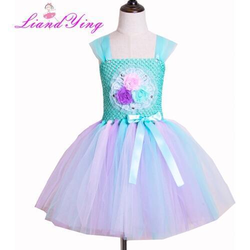 Girls Lace Pastel Tutu Dress Kids Crochet Tulle Strap Ball Gown Dress Children Party Costumes Dress