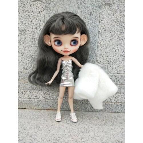 Blythes doll dress 1/6 size fashion versatile white fur or pink fur + silver leggings skirt or silver leggings two-piece suit
