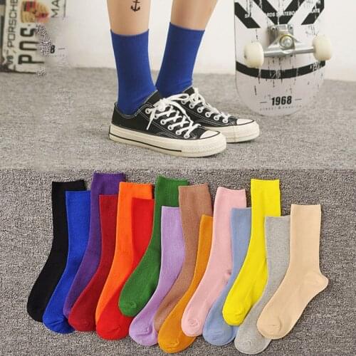 LKWDer 3 Pairs/Lot Japanese Korea High School Girls High Socks Loose Solid Color Double Needles Knitting Cotton Long Socks Women