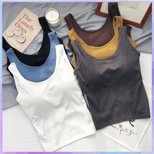 Exy V-Neck Tank Tops Women Sleeveless Vest Camis SCasual Solid Basic Camisole For Female Top Summer Corset Top With Chest Padded
