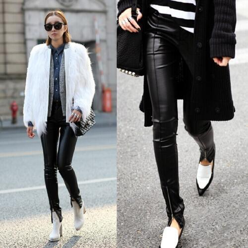 Can Be Customized ! Europe Us Womens Fashion New Thin Tight Leather Pants Zipper Opening Feet Pencil Pants Boots Pants Trousers