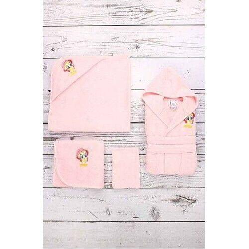Özdilek Tweety Newborn Girl Baby Bamboo Bathrobe Set Pink