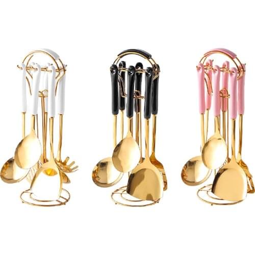 Utensils Set w/ Rotating Rack Kitchen Cooking Gadgets Large Spoon Cookware