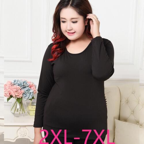 New autumn winter plus size tops for women large long sleeve slim casual elastic O neck velvet T-shirt black 4XL 5XL 6XL 7XL
