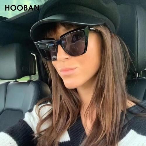 HOOBAN Stylish Cat Eye Women Sun Glasses Classic Big Frame Cateye Sunglasses For Ladies Vintage Leopard Eyeglasses UV400