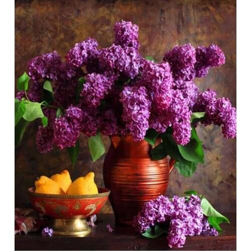 Full Square Diamond Painting Kits Lavender Flower Pot Mosaic Embroidery Picture Crystal Rhinestones Stickers Decal Wall Art Gift