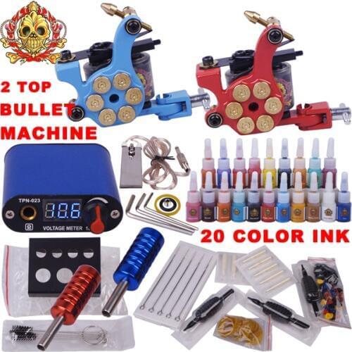 Professional complete tattoo kit permanent makeup pen machine 2 top tattoo machine 28 color inks YLT-73