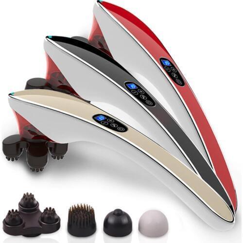 Handheld Electric Massager with 4 Massage Heads Household 4 Modes 4 Levels Red Theray Light Body Neck Back Massage Relaxation