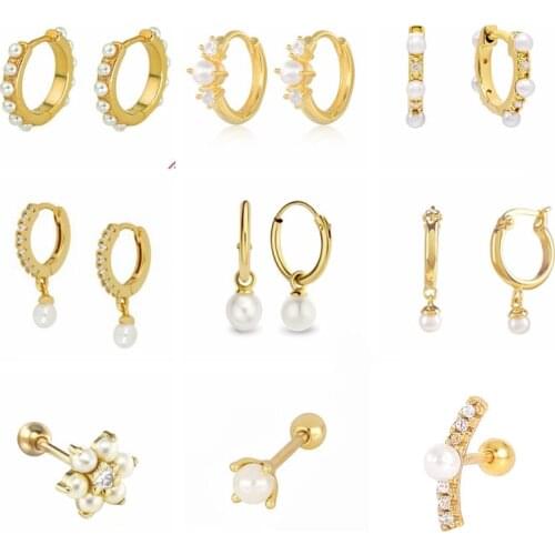 CANNER 2021 Trend Pearl Earrings For Women 925 Sterling Silver Earrings Hoop Round Earcuff Jewelry Piercing Earings Aros Women