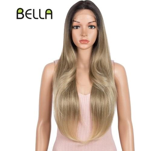 Bella Synthetic Lace Front Wig Straight Hair 28 Inch Ombre Blonde Pink Green Lace Wig Heat Resistant Fiber Wigs For Black Women