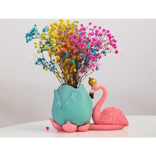 Nordic Creative Animal Flamingo Dried Flowers Potted Ornaments Home Decoration Desktop Ceramic Flower Arrangement Succulent Vase