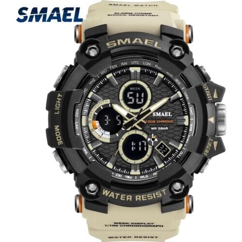 SMAEL Sport Watches Military Dual Time Watch Digital LED Clock Male 1802D Waterproof Wristwatch Mens Watch Sports Shoockproof